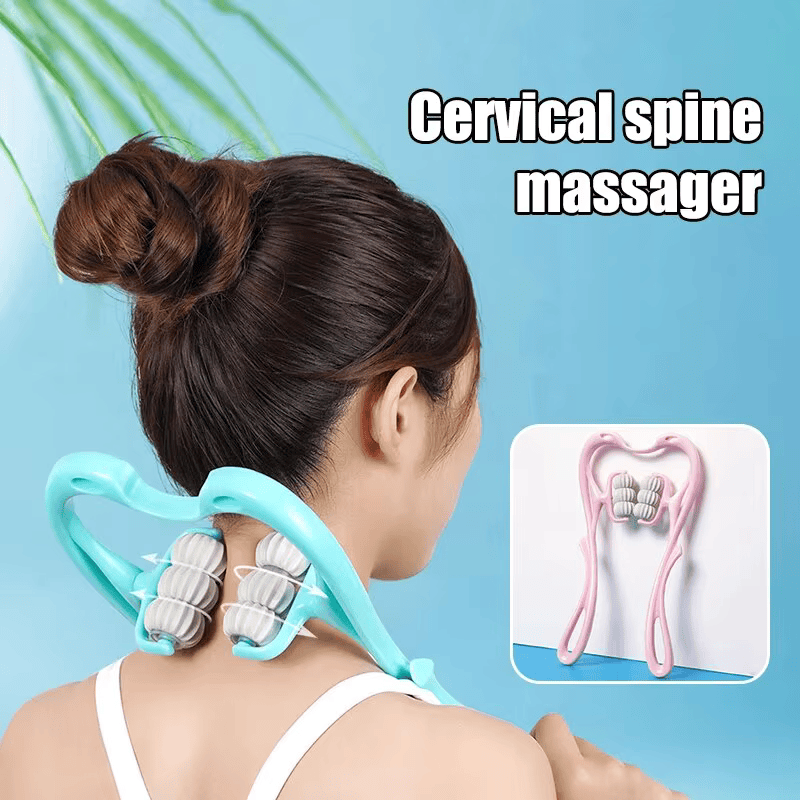 A woman holds a cervical spine massager, demonstrating its use for neck relaxation and relief.