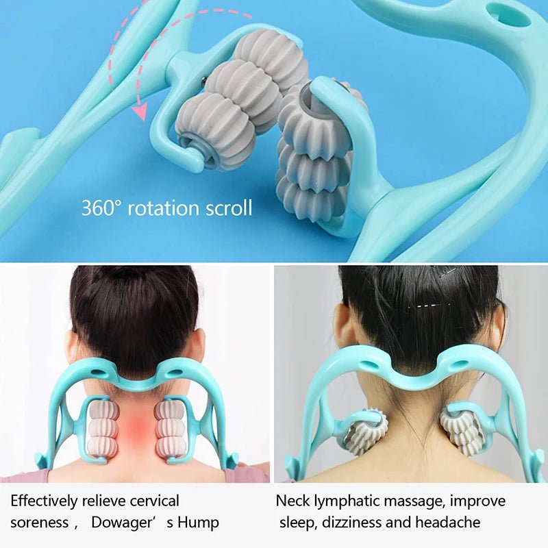 A neck massager designed to alleviate neck pain, featuring ergonomic contours for optimal comfort and relief.